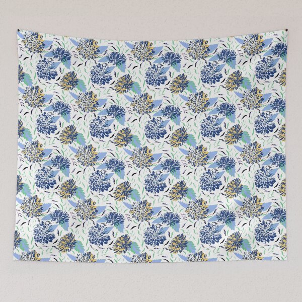 Item preview, Daylight Dahlias Bloom Summer Floral Green and Pink Blue and Yellow designed and sold by Dally-Dabble.