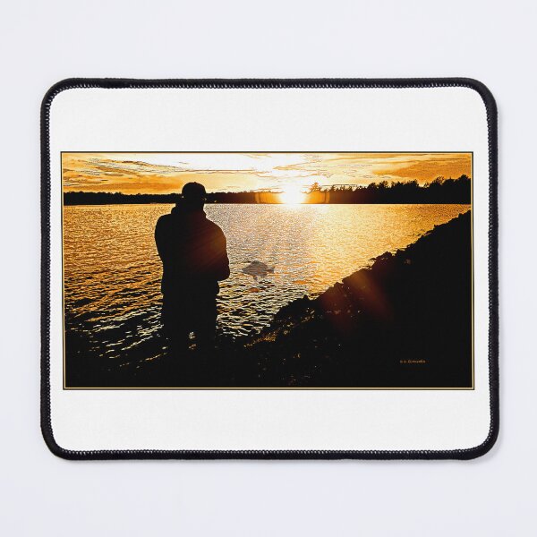 Item preview, Fisherman on a Lake Shore at Sunset, Digital Illustration designed and sold by AMacGPhilly.