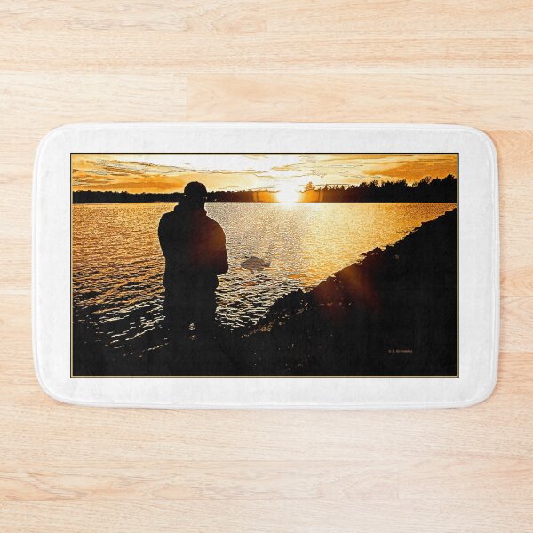 Item preview, Fisherman on a Lake Shore at Sunset, Digital Illustration designed and sold by AMacGPhilly.