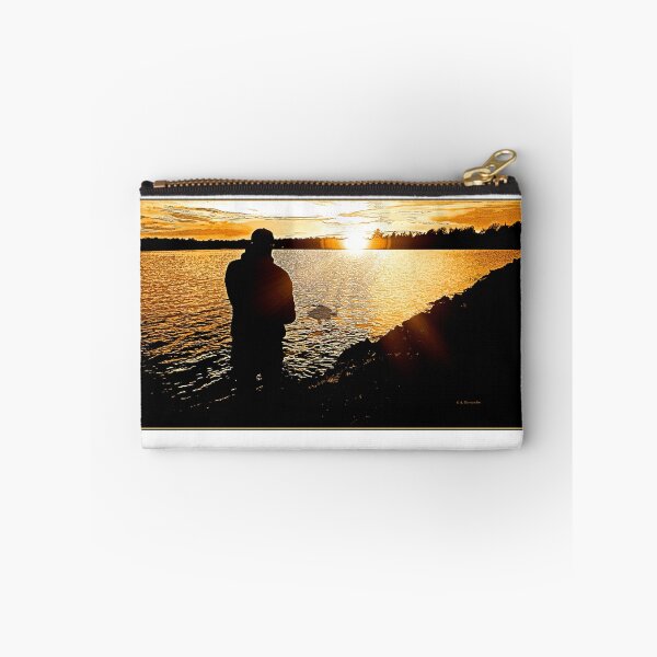 Item preview, Fisherman on a Lake Shore at Sunset, Digital Illustration designed and sold by AMacGPhilly.