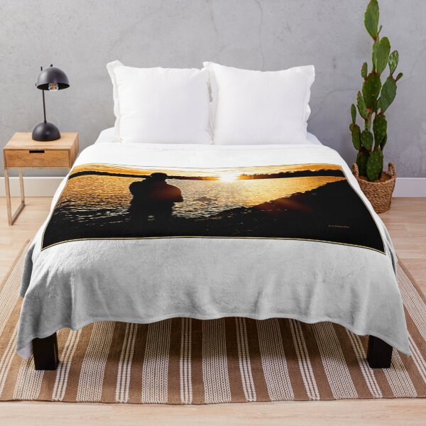 Item preview, Fisherman on a Lake Shore at Sunset, Digital Illustration designed and sold by AMacGPhilly.