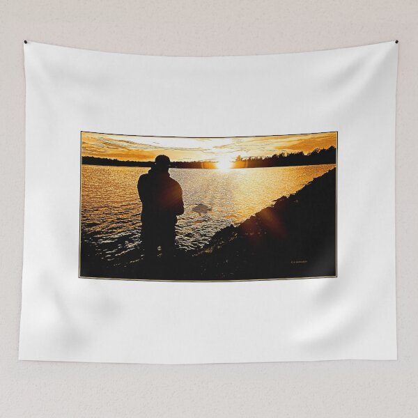 Item preview, Fisherman on a Lake Shore at Sunset, Digital Illustration designed and sold by AMacGPhilly.