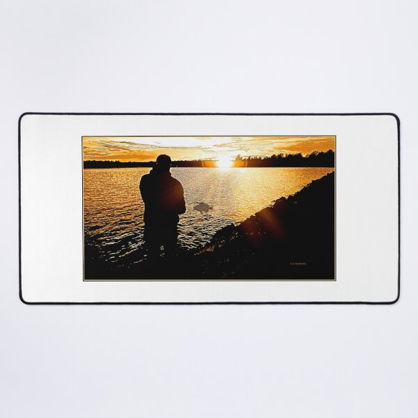 Item preview, Fisherman on a Lake Shore at Sunset, Digital Illustration designed and sold by AMacGPhilly.