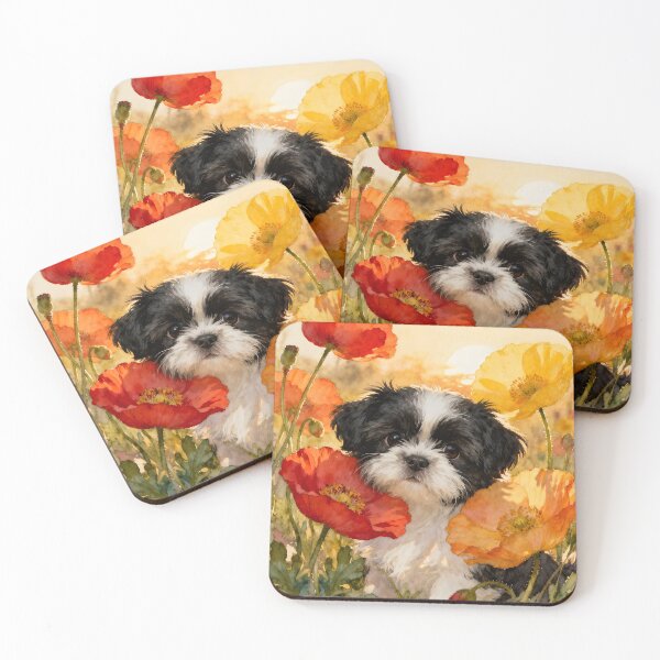 Item preview, Shih Tzu Puppy And Poppies designed and sold by Glimmersmith.
