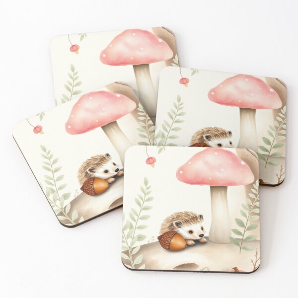 Item preview, Cute Watercolor Hedgehog with Mushroom and Pumpkin designed and sold by Vida e Arte.