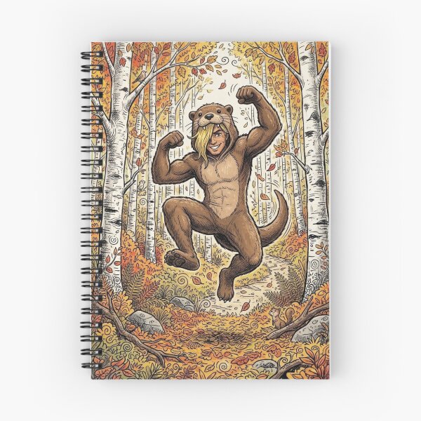 Item preview, Muscular hero in otter suit leaping in autumn forest. Epic illustration. designed and sold by Curiosiart.