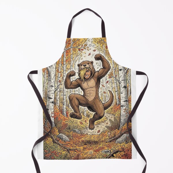 Item preview, Muscular hero in otter suit leaping in autumn forest. Epic illustration. designed and sold by Curiosiart.