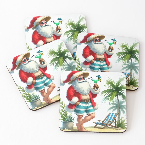 Item preview, Tropical Santa in Striped Shorts with Margarita - Funny Christmas Watercolor Art designed and sold by Pioneer Spirit Market.