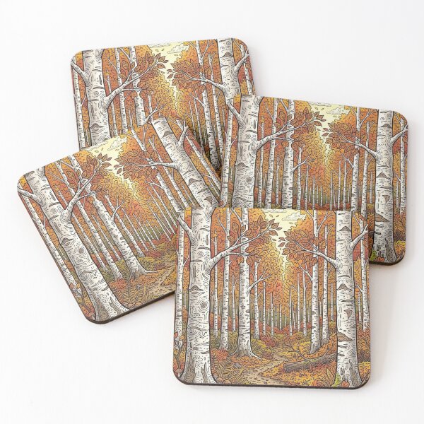 Item preview, AUTUMN FOREST WITH BIRCH TREES MAGICAL NATURAL LANDSCAPE ILLUSTRATION designed and sold by Curiosiart.