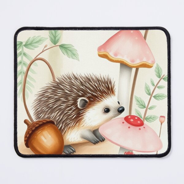 Item preview, Cute Watercolor Hedgehog with Soft Pink Mushrooms designed and sold by Vida e Arte.