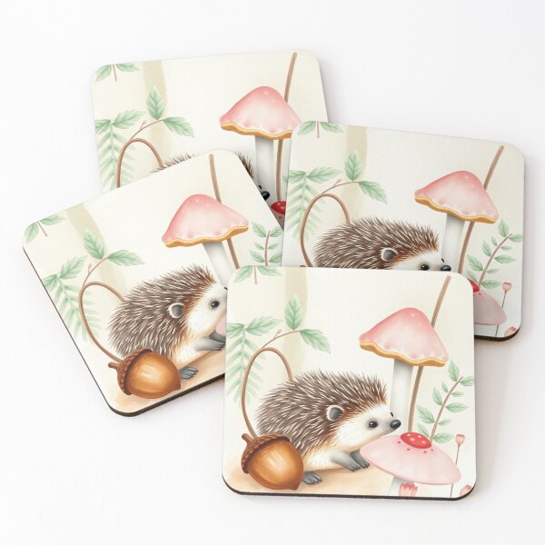 Item preview, Cute Watercolor Hedgehog with Soft Pink Mushrooms designed and sold by Vida e Arte.