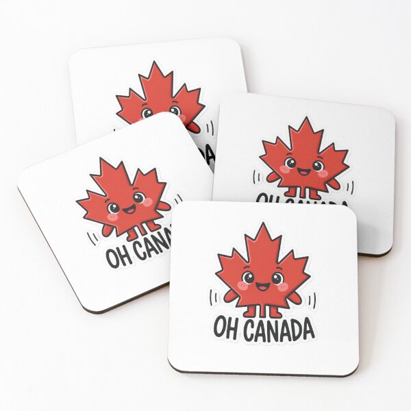 Item preview, Cute Kawaii Red Maple Leaf Happy Face Oh Canada Bold Black Typography designed and sold by InspiredCreatives.