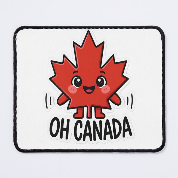 Item preview, Cute Kawaii Red Maple Leaf Happy Face Oh Canada Bold Black Typography designed and sold by InspiredCreatives.