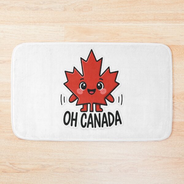 Item preview, Cute Kawaii Red Maple Leaf Happy Face Oh Canada Bold Black Typography designed and sold by InspiredCreatives.