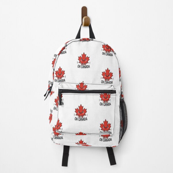 Item preview, Cute Kawaii Red Maple Leaf Happy Face Oh Canada Bold Black Typography designed and sold by InspiredCreatives.