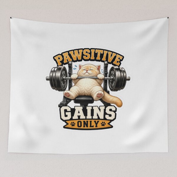 Item preview, Pawsitive Gains Only - Funny Gym Cat designed and sold by Digistore1221.