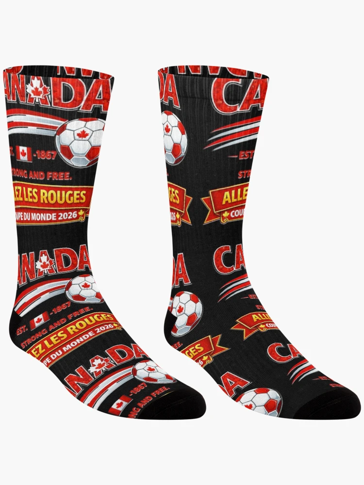 Thumbnail 3 of 5, Socks, Allez Les Rouges Red White Supporter 2026 designed and sold by Tsugraf Designs.