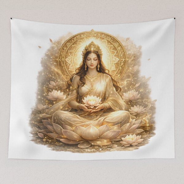 Item preview, Divine Goddess Meditating on Golden Lotus Flower designed and sold by ElisJurado.
