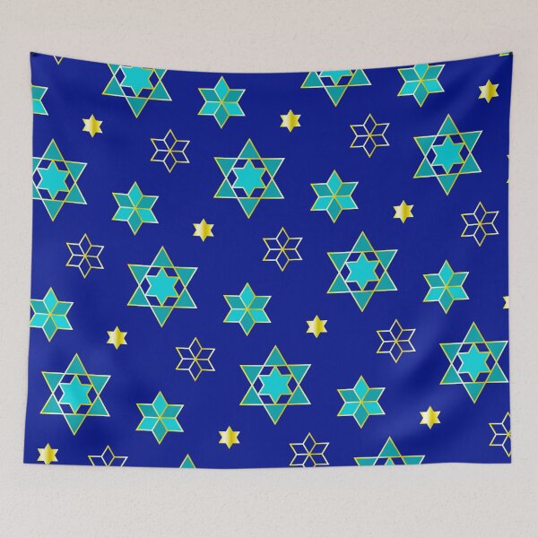 Aperçu de l'œuvre Étoile juive de Hanoukka bleue à motif contemporain créée et vendue par DEC02.