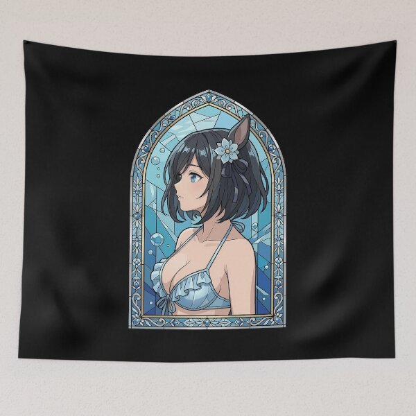 Item preview, Eishin Flash Uma Musume Aqua Stained Glass Portrait designed and sold by mildaclairmo.