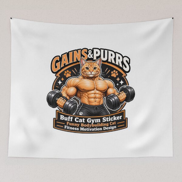 Item preview, Gains and Purrs - Buff Cat Gym Bodybuilding designed and sold by Digistore1221.