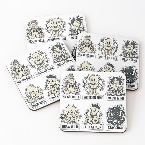 Item preview, Retro Octopus Inkwell Sticker Pack - Vintage Tattoo & Fountain Pun designed and sold by SimpleP.