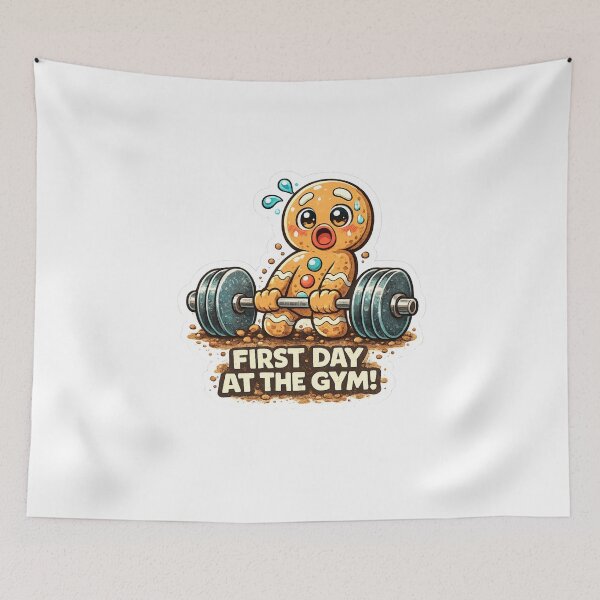 Item preview, First Day at the Gym - Funny Gingerbread Man Workout designed and sold by Digistore1221.
