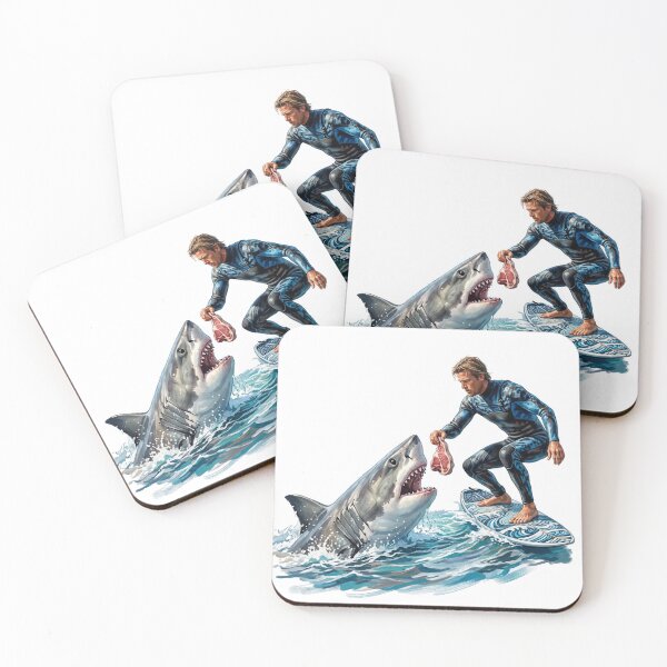 Item preview, Surfer Feeding Great White Shark Meat Realistic Art designed and sold by rich-moda.