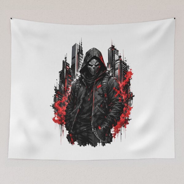 Item preview, Cyberpunk Masked Rogue Red Neon City designed and sold by Artmares.