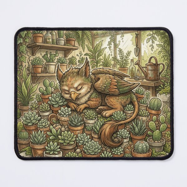 Item preview, Succulent Hoarder Griffin - Goblincore Fantasy Art designed and sold by Retro Mood Co.