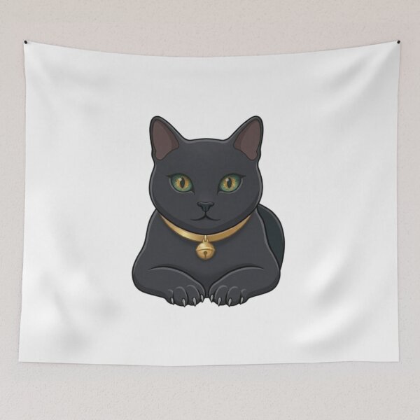 Item preview, Cute Black Cat with Green Eyes and Gold Collar Bell designed and sold by Northern Glow Art.