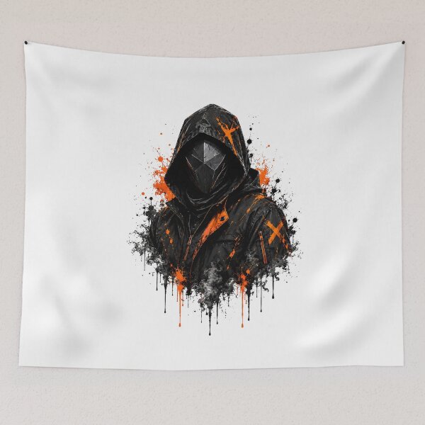 Item preview, Cyberpunk Hooded Mask Orange Graffiti Rogue designed and sold by Artmares.