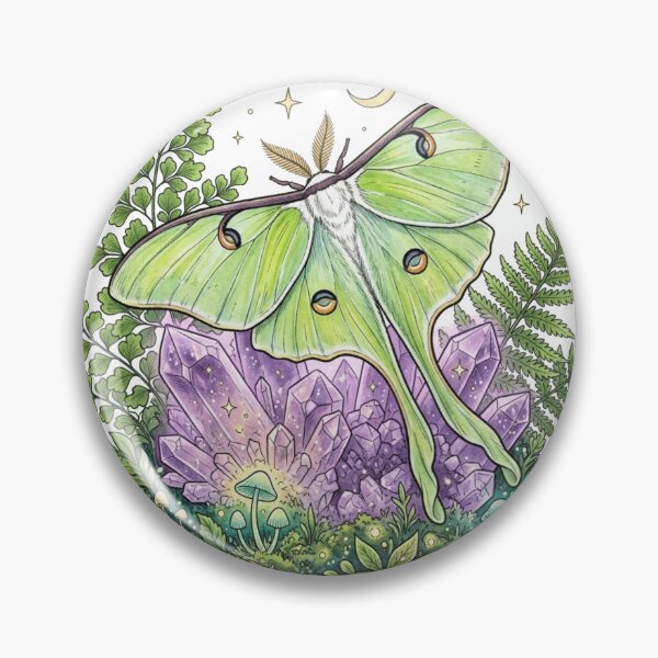 Item preview, Celestial Luna Moth & Crystals - Whimsigoth Botanical designed and sold by Retro Mood Co.