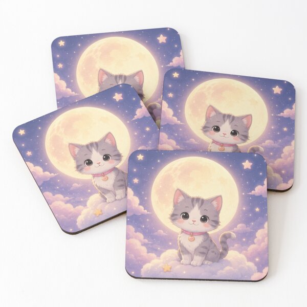 Item preview, Kawaii Moon Kitten Pastel Dreamy Cartoon Cat Illustration designed and sold by LunaMochi.