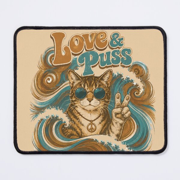 Item preview, Love and Puss/Peace Surfer Cat designed and sold by Cathedral of Curiosity.