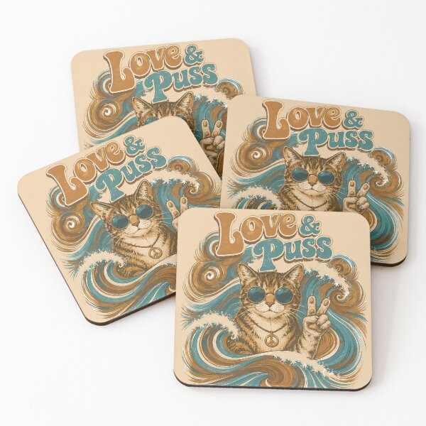 Item preview, Love and Puss/Peace Surfer Cat designed and sold by Cathedral of Curiosity.