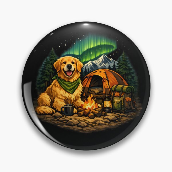 Item preview, Golden Retriever Camping Under Northern Lights Adventure designed and sold by builtforyou.