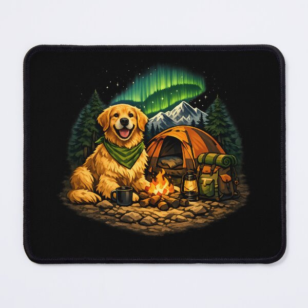 Item preview, Golden Retriever Camping Under Northern Lights Adventure designed and sold by builtforyou.