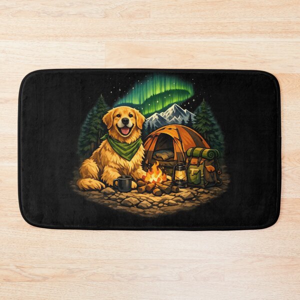 Item preview, Golden Retriever Camping Under Northern Lights Adventure designed and sold by builtforyou.