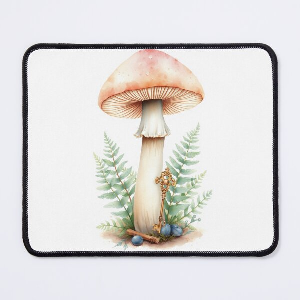 Item preview, Watercolor Mushroom Illustration with Vintage Key designed and sold by Vida e Arte.