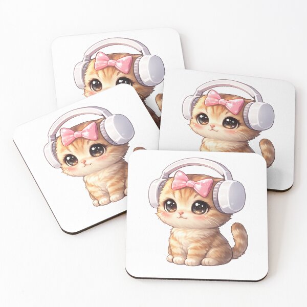 Item preview, Cute Cat with Headphones Kawaii Kitten Music Lover designed and sold by Digistore1221.