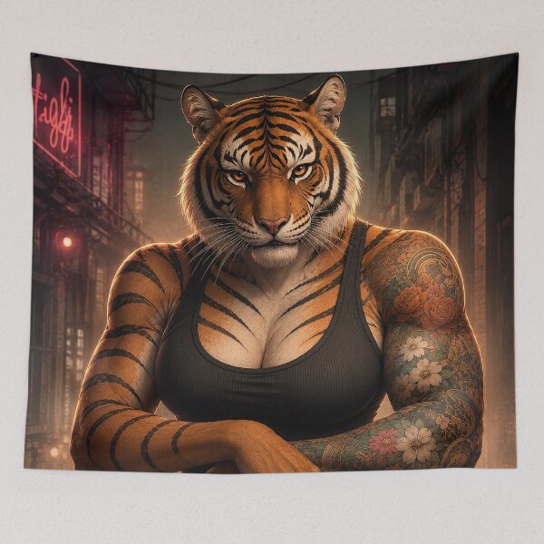 Item preview, Tattoo Covered Female Badass Tiger designed and sold by nikkolaus.