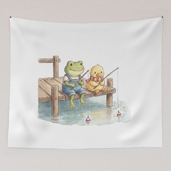 Item preview, Cute Frog and Duck Fishing Together - Cozy Lake Life designed and sold by TaiwanMemory.