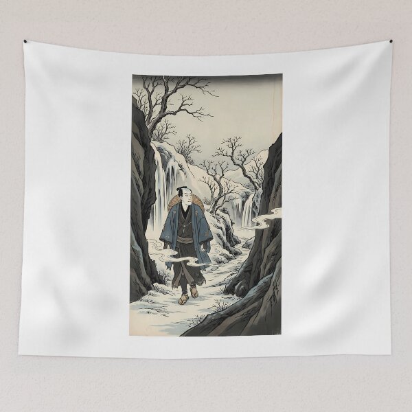 Item preview, Samurai Traveling through Snowy Cliffs designed and sold by TokyoUkiyoHouse.