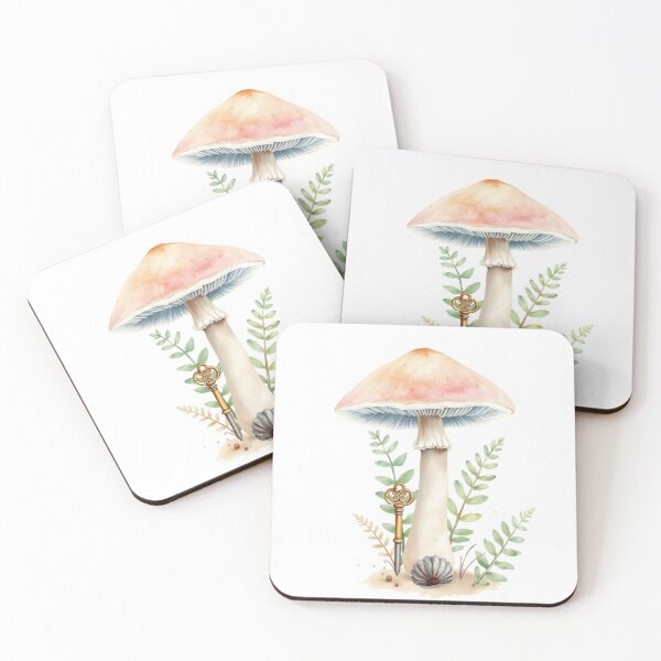 Item preview, Watercolor Mushroom with Vintage Key Art Print designed and sold by Vida e Arte.