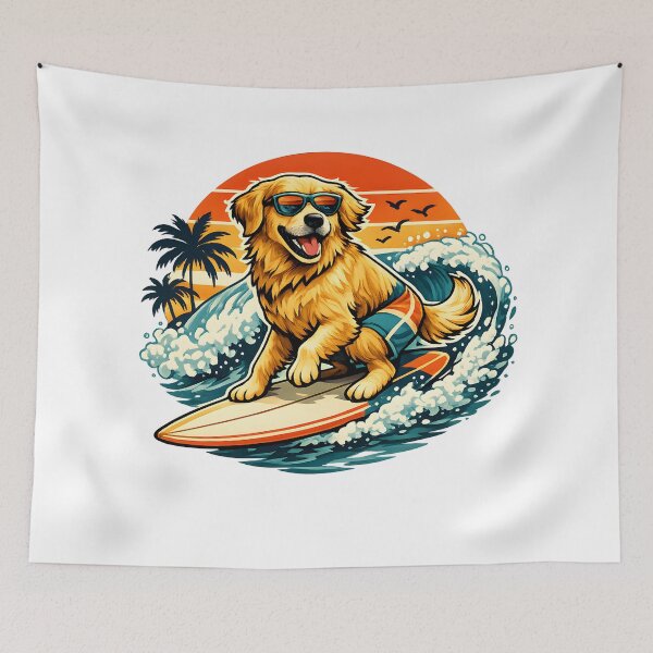 Item preview, Retro Golden Retriever Surfing Sunset Beach Vibes designed and sold by builtforyou.