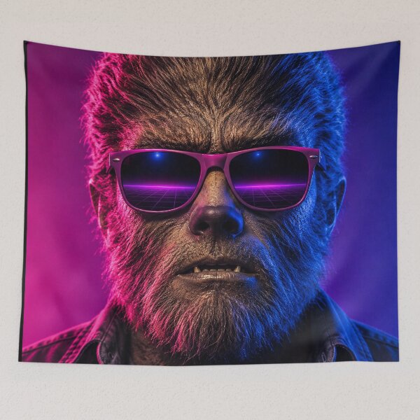 Item preview, Wolfman Retro 80s Neon Synthwave Sunglasses Werewolf designed and sold by TobinHood.