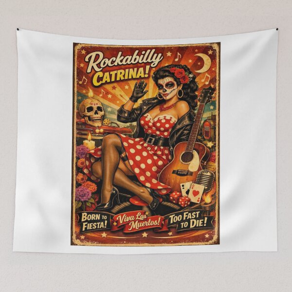 Item preview, Rockabilly Catrina Pin-Up Girl Day of the Dead Vintage designed and sold by JonelleTshirts.