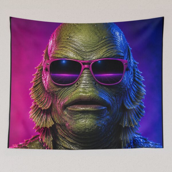 Item preview, Creature From The Black Lagoon Retro Neon 80s Synthwave Gillman Horror designed and sold by TobinHood.