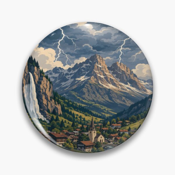 Item preview, RAY Alpine Storm Village | Mountain Landscape Lightning Art designed and sold by RAYapparel.